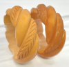 BB163  wide super chunky rope carved bakelite bangles in corn and butterscotch